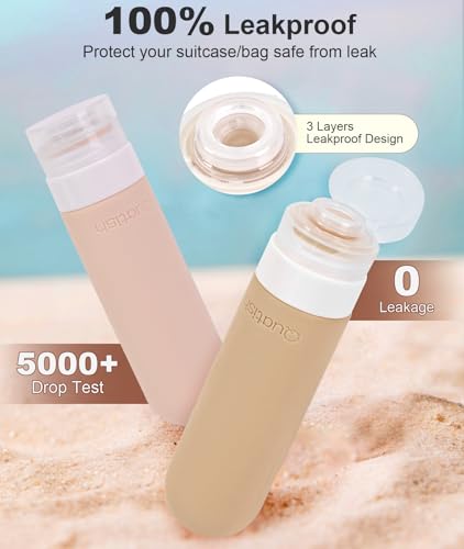 Quatish Brown Travel Bottles 3oz Leak-Proof TSA Approved Silicone Shampoo & Conditioner Set, 4 Pack