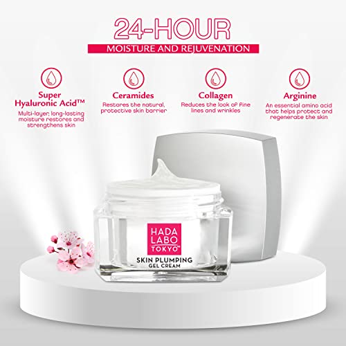 Hada Labo Tokyo Plumping Gel Cream,Facial Moisturizer,Clinically Proven to Provide 24-Hour Moisture in Use,Super HyaluronicAcid,Ceramides,Collagen,No Parabens,Dyes or Fragrance,1.76 oz,(Pack of 2)
