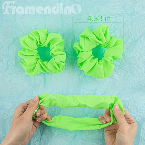 Framendino 8 Count Green Solid Polyester Hair Scrunchies for Women Girls Hair Accessories