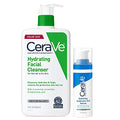 CeraVe Hydrating Face Wash and Hyaluronic Acid Serum with Vitamin B5 Set | 19oz Face Wash + 1oz Serum | Hydrating for Dry Skin | Fragrance Free