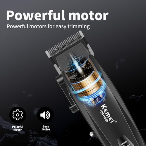 KEMEI KM-1856 Professional Hair Clipper for Men Cordless Hair Cutting Kits, Hair & Beard Trimmer, Adjustable Blade Barber Clippers with USB Rechargeable, Gift for Men