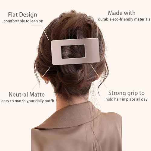 4 PCS Flat Hair Clips, Large Flat Claw Clips for Women Girls, Strong Hold French Hair Clips for Thick Thin Hair, Stylish Classic Hair Barrettes(Neutral Matte)