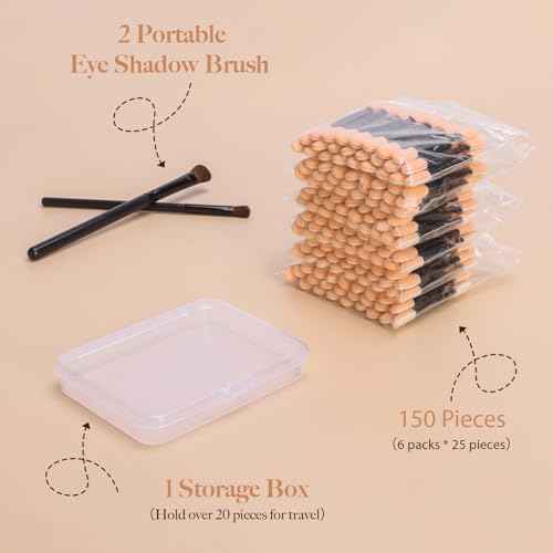150 PCS Eyeshadow Applicators Sticks with Container. 2.45' Professional Disposable Eye Shadow Makeup Brushes