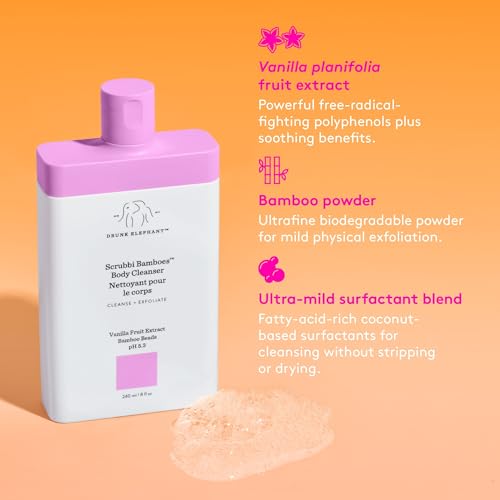 Drunk Elephant Scrubbi Bamboes Body Cleanser - 240 ml/8 fl oz - Sulfate-Free Body Scrub Wash - Clean Clinical Skincare - Cruelty-Free - Dermatologist Tested - Free of Essential Oils, Silicones, SLS