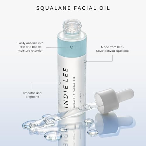 Indie Lee 100% Squalane Oil - Daily Face Oil & Hydrating Moisturizer for Dry Skin, Fine Lines and Wrinkles - Even Skin Tone, Brighten & Improve Texture (30ml)