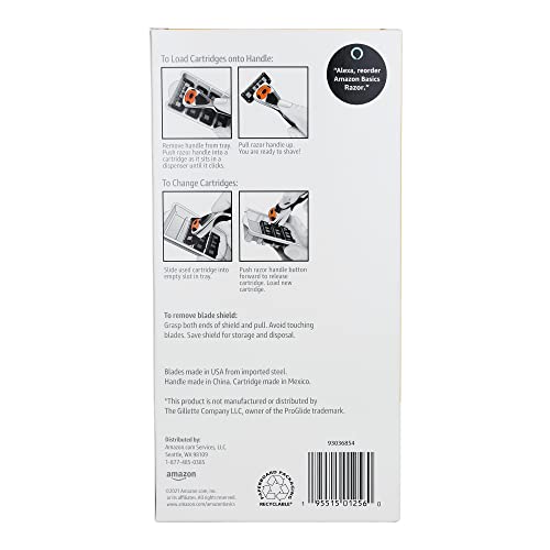 Amazon Basics 5‑Blade MotionSphere Men's Razor with Lubrication & Trimmer — 1 Handle + 16 Cartridges