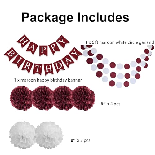 Burgundy Maroon Party Decorations Set - 8pcs Hanging Garland & Pom Poms