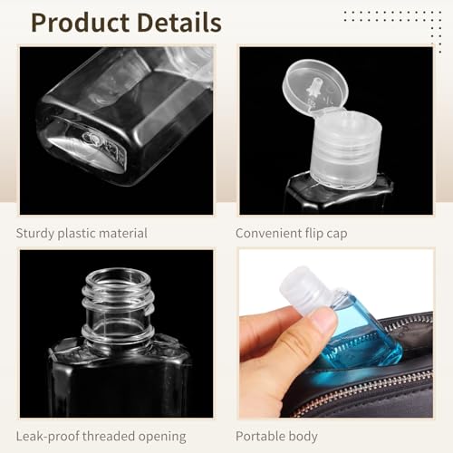 Lnrueg 100 Pcs 1 oz Travel Bottles - Hand Sanitizer Bottle Mini Clear Bottles with Flip Caps, Portable Empty Refillable Containers for Shower Gel, Face Creams, Body Lotions,Clear