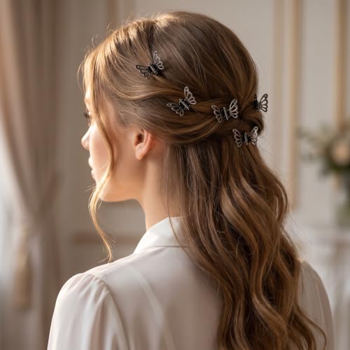 30 Pcs Mini Hollow Butterfly Hair Clips for Bangs - Gun Black