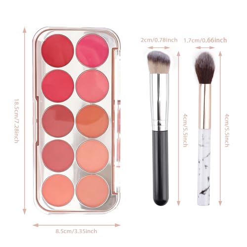 10-Color Blush Palette with 2 Brushes – All Skin Tones