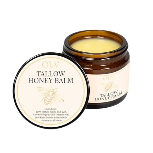 OLV Beef Tallow for Skin, Tallow and Honey Balm for Face Organic Grass-Fed Beef Tallow Balm with Raw Wild Honey, Natural Formula Moisturizing Cream for Body Face(3.38 fl.oz/Unscented)