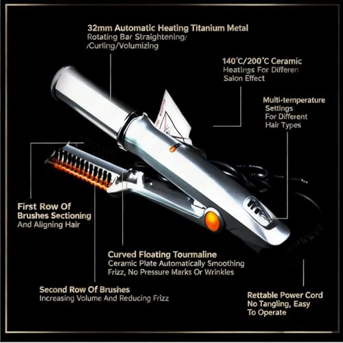 2-in-1 Rotating Curling Iron & Straightener, 3-Temp Ceramic