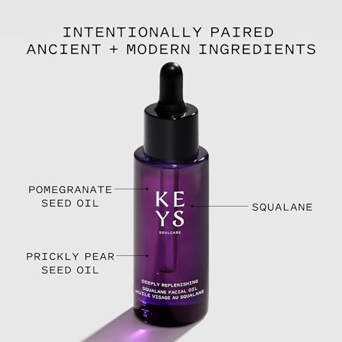 Keys Soulcare Deeply Replenishing Squalane Facial Oil, Hydrates Skin Overnight for a Radiant, Glowing Complexion, Vegan, Cruelty Free, 1.01 Fl Oz