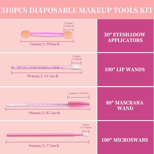 Disposable Makeup Applicator Kit with Mascara Wands & Eyeshadow Brushes - 310 pcs