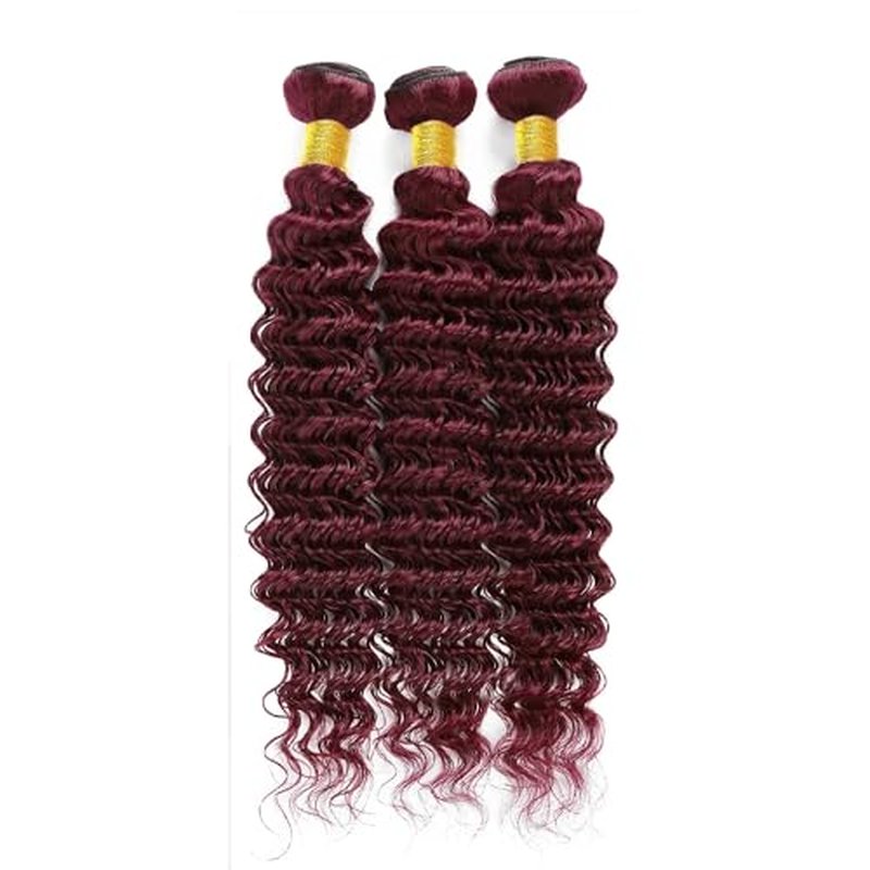 #99J Burgundy Deep Wave Human Hair Bundles 22" 3pcs
