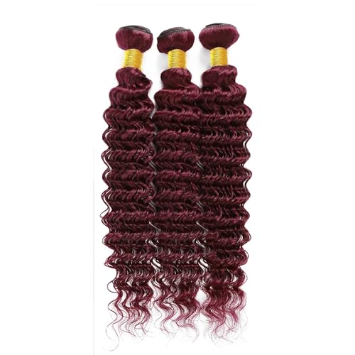 GtaiiReu 99J Wine Red Deep Wave Human Hair Bundles 22-26 Inch, Unprocessed Brazilian Virgin Extensions, 3 Pack