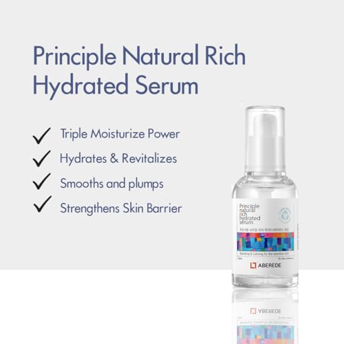 Principle Natural Rich Hydrated Serum 1.69 fl oz / 50ml, Deep Hydration, Vegan Hyaluronic Acid Serum, Lightweight Moisturizer for Sensitive Skin, Nourishing & Soothing K-Beauty Skincare