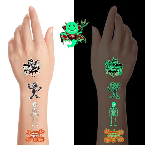 SUNAI Glow-in-the-Dark Halloween Temporary Tattoos, 96 PCS