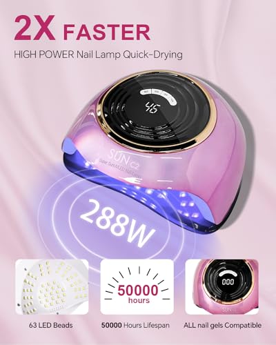 MIRAGE LAYON Pink UV LED Nail Lamp 288W Professional Gel Dryer with 63 Beads