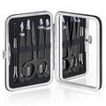TsMADDTs Tweezers Set for Men - Professional Eyebrow Tweezers for Hair & Ingrown Hair Plucking with Scissor, Mirror, Travel Case (Black)