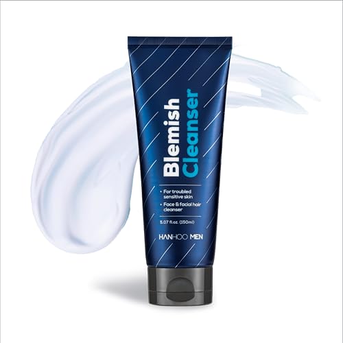Hanhoo Men¡¯s Blemish Cleanser, 5.07 Fl. Oz., with Bamboo, Sea Salt, and Hyaluronic Acid, Daily Facial Cleanser, Clears Away Dirt and Oil, Pre-Shave Face Wash, For Acne-Prone Skin, Korean Skincare