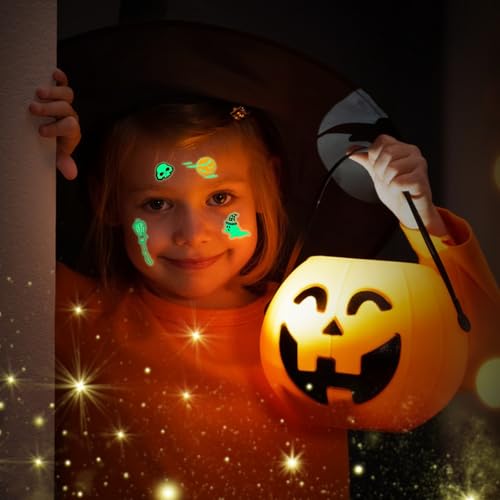 SUNAI Glow-in-the-Dark Halloween Temporary Tattoos, 96 PCS