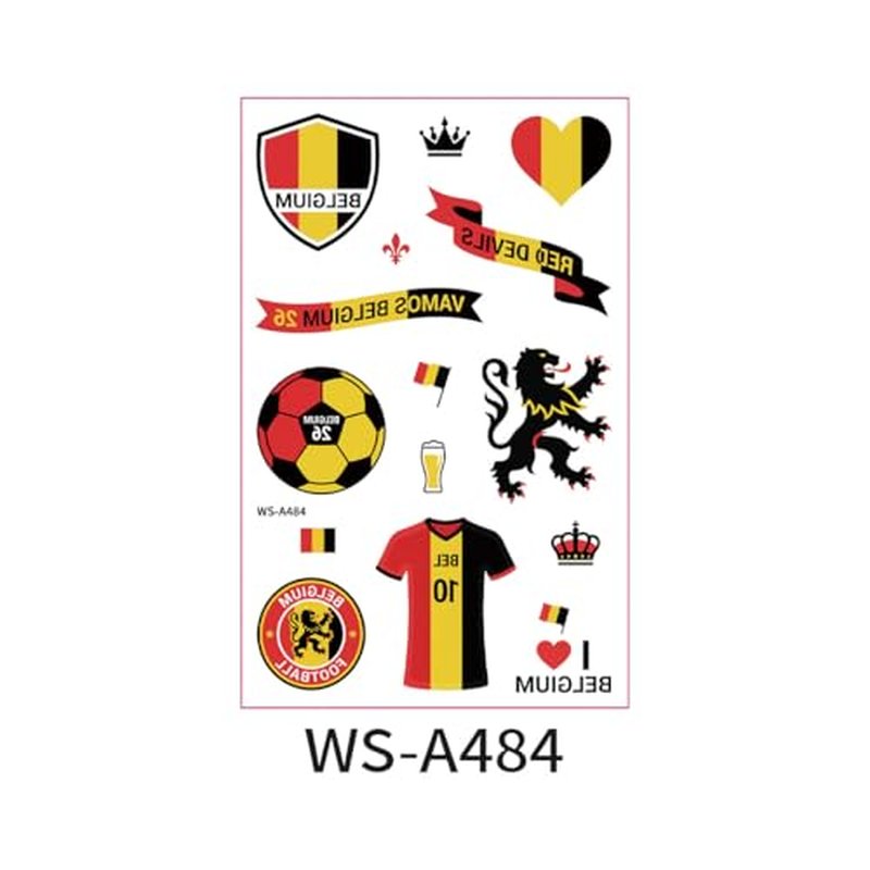 Belgium Temporary Tattoos - Belgian Flag & Lion Face Stickers