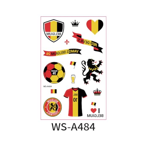 Belgium Flag & Lion Temporary Tattoos - Patriotic Face & Body Stickers, Style-9, for 2026 World Cup & Belgian Celebrations