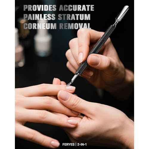 FERYES Cuticle Pusher with Fork, 2-in-1 Cuticle Remover Tool, Upgraded Stainless Steel Cuticle Trimmer Nail Care Tool for Manicures- Black(5.8 Inches£©
