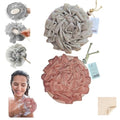 Washcloth Loofah Combo 2-in-1 Loufee Wash Cloth That Holds Bar Soap-Exfoliation Mesh Shower Ball for Body Wash&Smooth Skin+Free Loofah Dish Towel (Upgrade Round 2Pcs(Bigger and Softer))