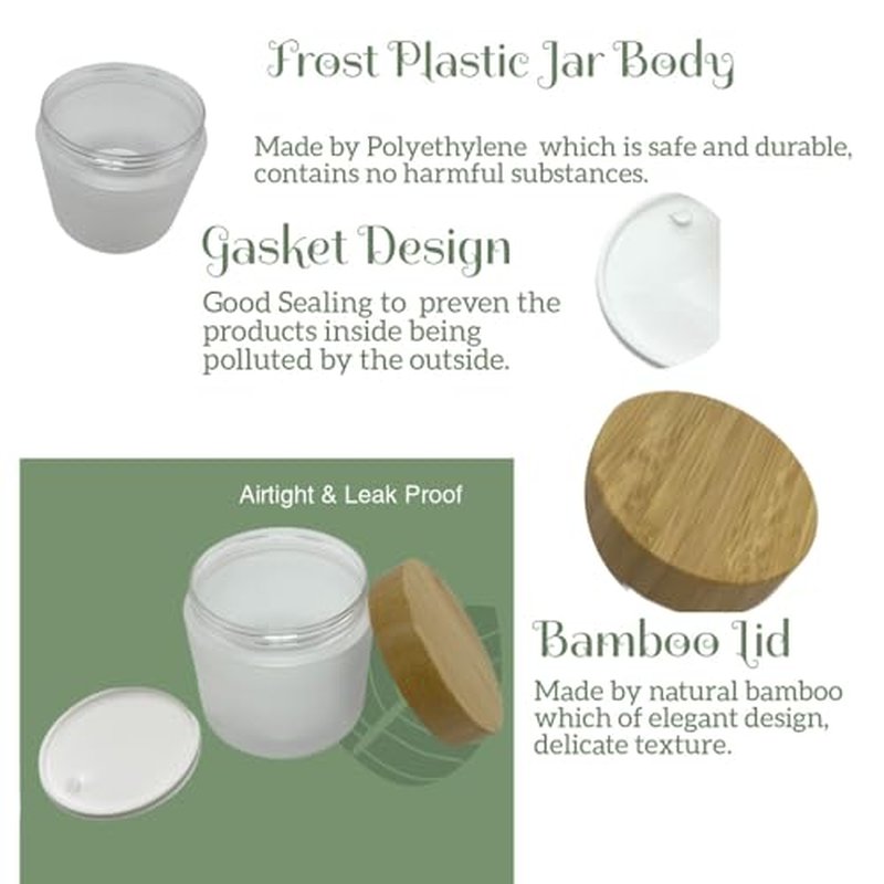 16oz Bamboo Lid Jar - Refillable Plastic Cosmetic Container for Creams