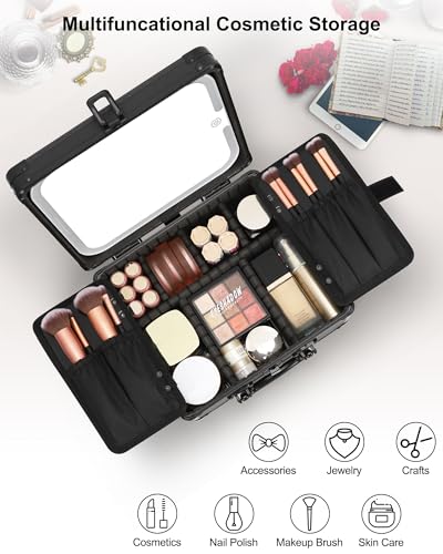 Relavel Travel Makeup Case with LED Mirror & Adjustable Dividers