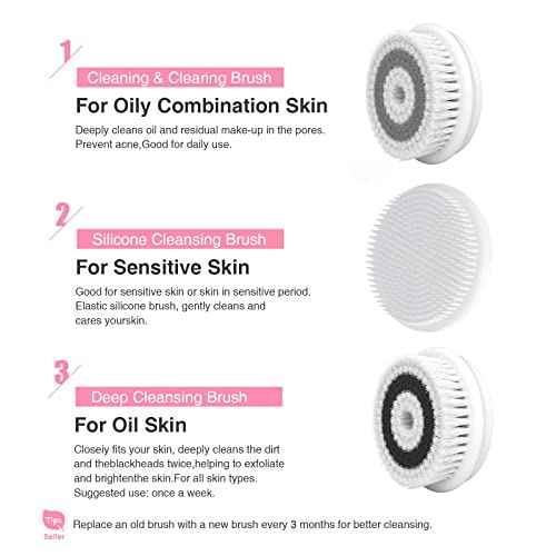 TOUCHBeauty Spin Brush Face Cleanser with 3 Brush Heads for Deep Cleansing Exfoliation and Massaging
