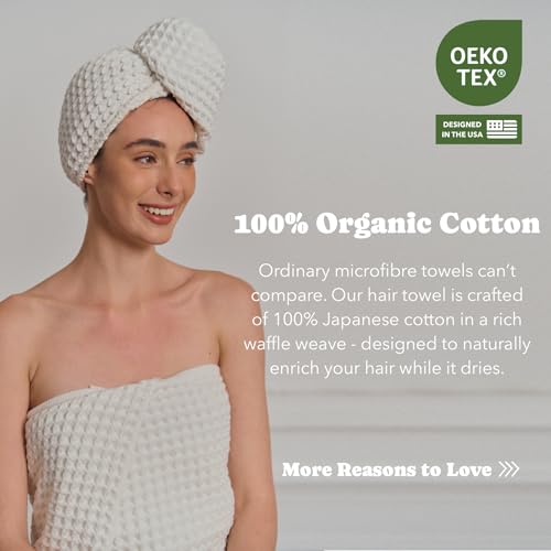 Japanese Cotton Hair Drying Towel Wrap with Button | Quick-Dry