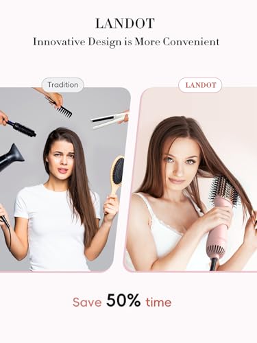 LANDOT 60mm Hair Blow Dryer Brush - 1000W Volumizer & Straightener