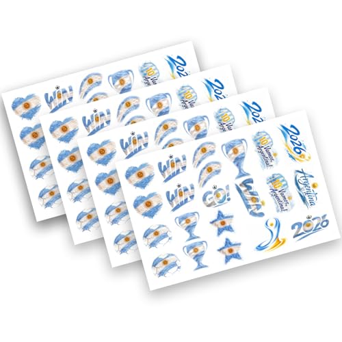 Argentina Flag Temporary Tattoos, 4 Sheets 84 Designs, Waterproof