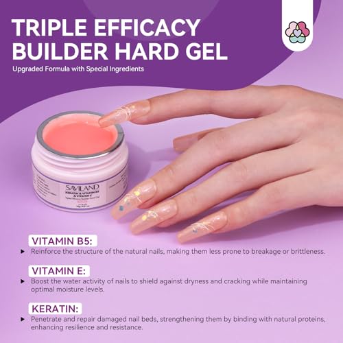 SAVILAND 15-Piece Builder Gel Nail Kit with Drill & Lamp - Clear Pink Nudes, Strong & Long-Lasting Gel Extensions, DIY Nail Art