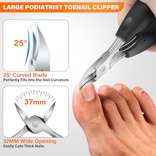 Toenail Clippers for Seniors Thick Toenails, Long Handled Angled Head Toe Nail Clippers for Thick Toenails with Wide Jaw Opening, Slanted Curved Blade Ingrown Toenail Clippers