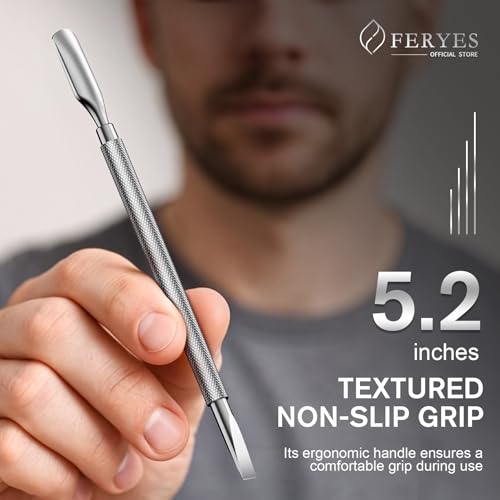 FERYES Stainless Steel Cuticle Pusher & Remover Tool - 5.2" Dual-Sided