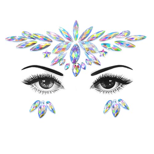 Face Jewels Crystal Face Stickers Mermaid Gems Sparkly Temporary Rhinestone Sticker Rave Party Accessories for Women (D)