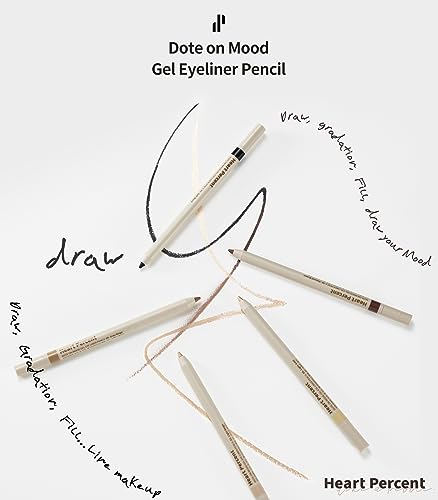 Heart Percent Dote On Mood Gel Eyeliner Pencil, Long-Lasting Waterproof Smudge Proof Smooth Retractable Eye Liner Pencil with Built-In Sharpener (02. Natural Brown)