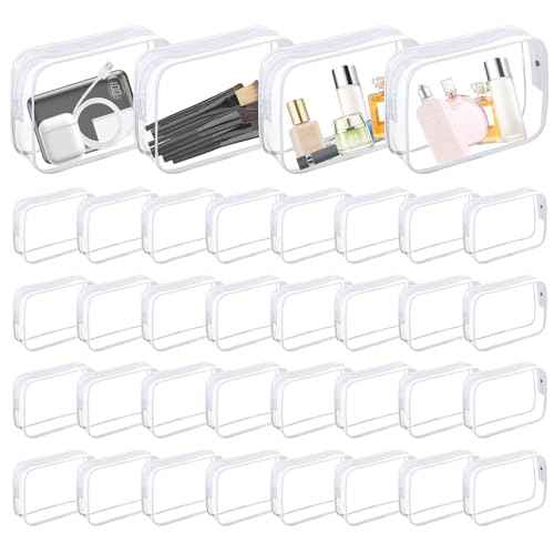36 PCS Clear Makeup Bags Bulk Clear Cosmetics Bag Plastic Travel Bags Clears Plastic Toiletry Bags With Zipper Waterproof Portable Clears Bag for Travel Women Men Bathroom Organizing,White
