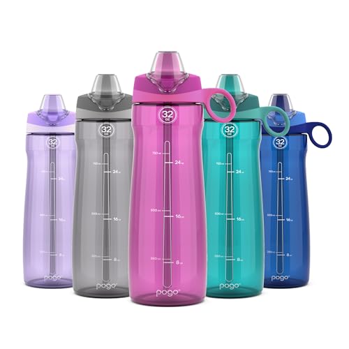 Pogo BPA-Free Tritan Plastic Water Bottle with Soft Straw, 32 Oz, Fuchsia