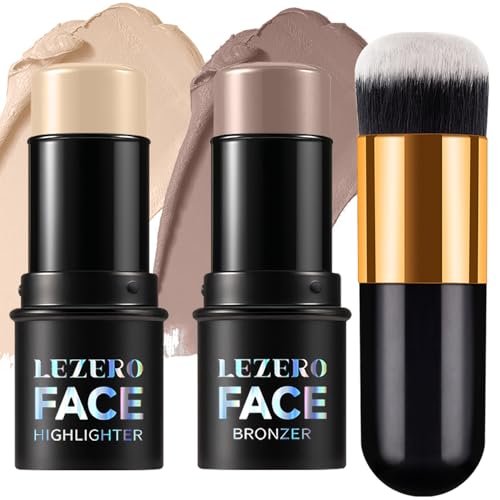 2-in-1 Contour Stick Set with Brush - Highlighter & Bronzer