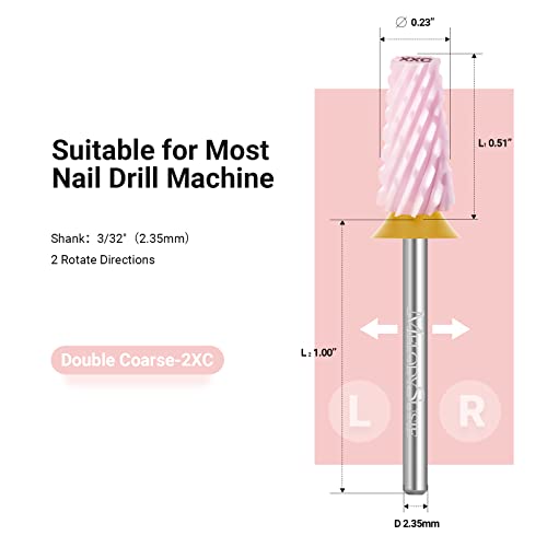 MelodySusie Ceramic Tapered Barrel Nail Drill Bits, 3/32'' Carbide Tungsten Bits, Suitable for Manicure Pedicure Cuticle Gel Polishing, Technicians Bits, Pink, Series Bit-S, Double Coarse