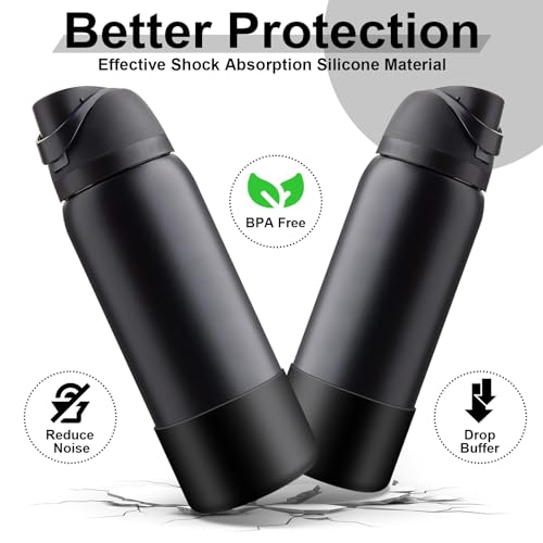 Alwenid 2PCS Silicone Water Bottle Boot for Owala 40 Oz, Anti-Slip Protective Sleeve Bottom Bumper Protector for FreeSip, Twist, and Flip Stainless Steel Water Bottles (Black)