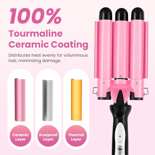 3 Barrel Ceramic Curling Iron for Natural Waves - Dual Voltage, 2 Temp Settings