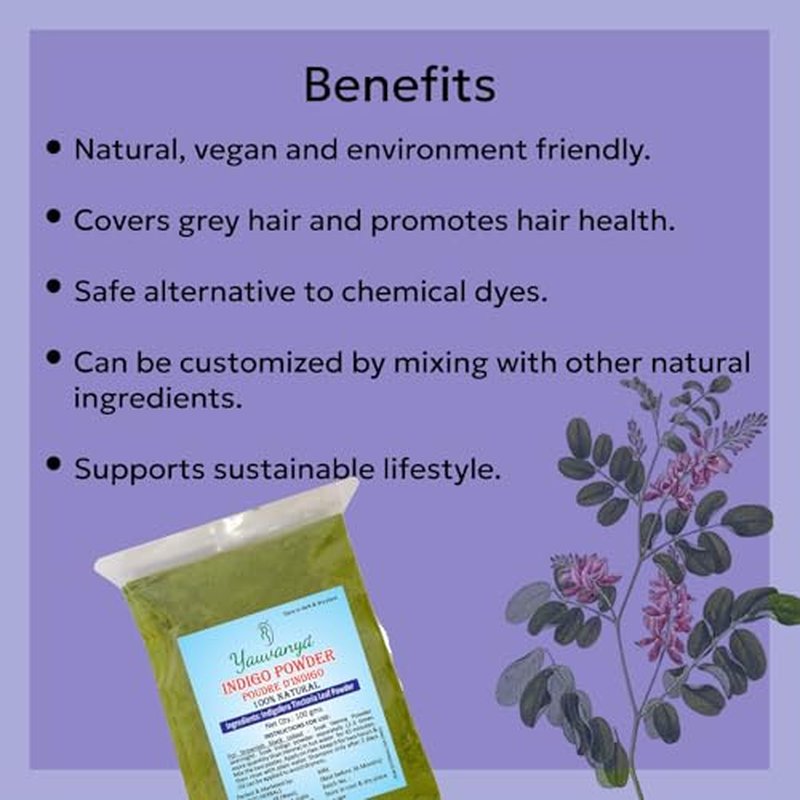 100% Natural Indigo Powder for Hair Color - 300g Yauvanya