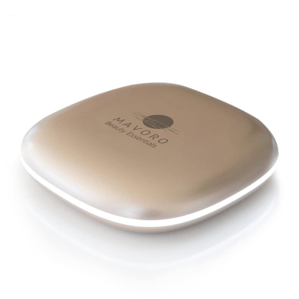 Mavoro LED Lighted Travel Makeup Mirror, Rechargeable, 1x/10x Magnification (Champagne Gold)