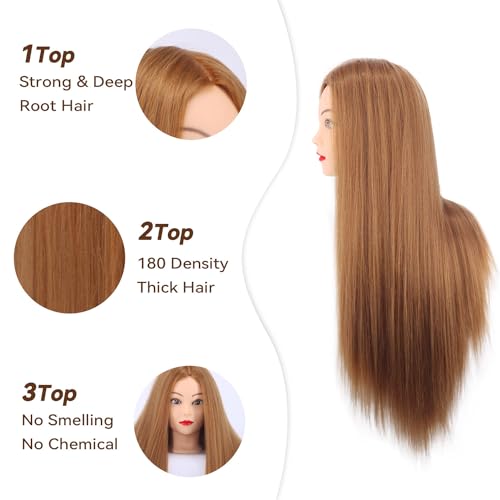 80% Real Human Hair Mannequin Head 26-28" with Clamp & Tools